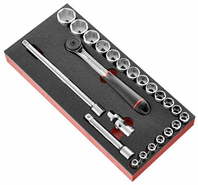 Modul mit 1/2” Steckschlüsseln 6-Kant – 23-tlg. in Schaumstoffeinlage