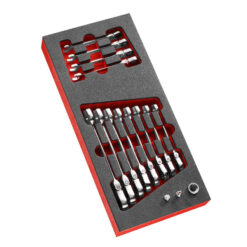 Modul mit 12 Maul- und Ringratschenschlüsseln mit Gelenk in Schaumstoffeinlage